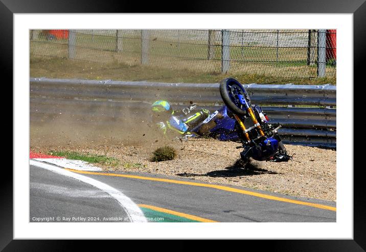 Motorcycle Race Track Mishaps Framed Mounted Print by Ray Putley