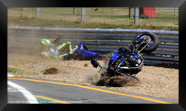 Motorcycle Race Track Mishaps Framed Print by Ray Putley