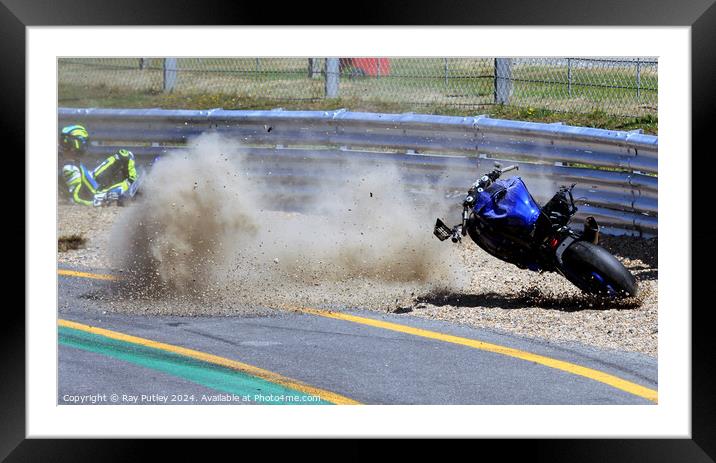 Motorcycle Race Track Mishaps Framed Mounted Print by Ray Putley