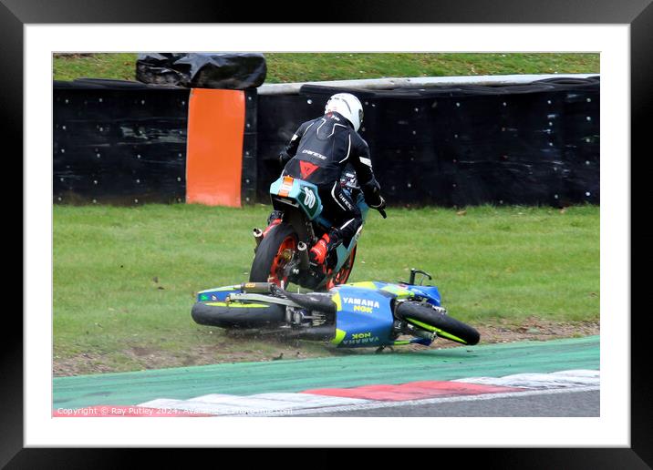 Motorcycle Race Track Mishaps Framed Mounted Print by Ray Putley