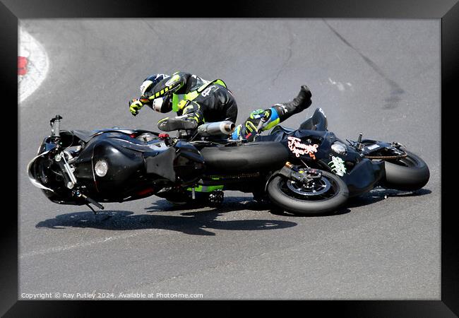 Motorcycle Race Track Mishaps Framed Print by Ray Putley