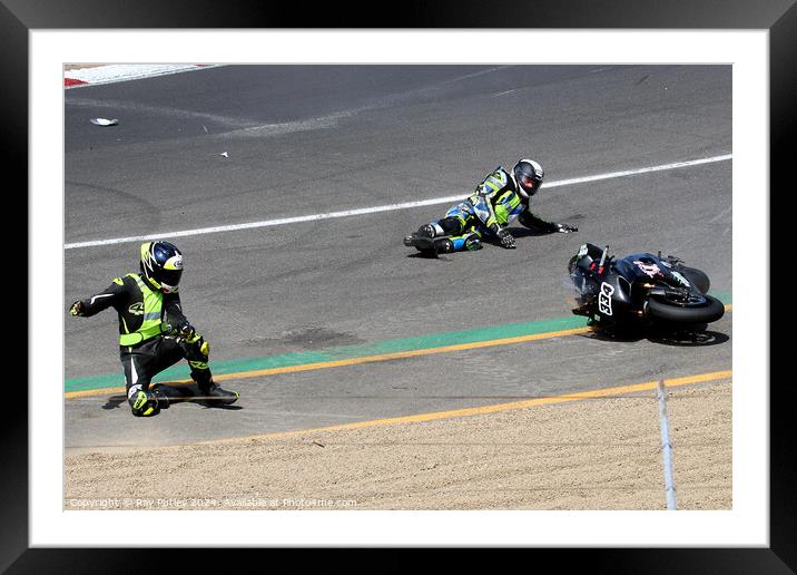 Motorcycle Race Track Mishaps Framed Mounted Print by Ray Putley