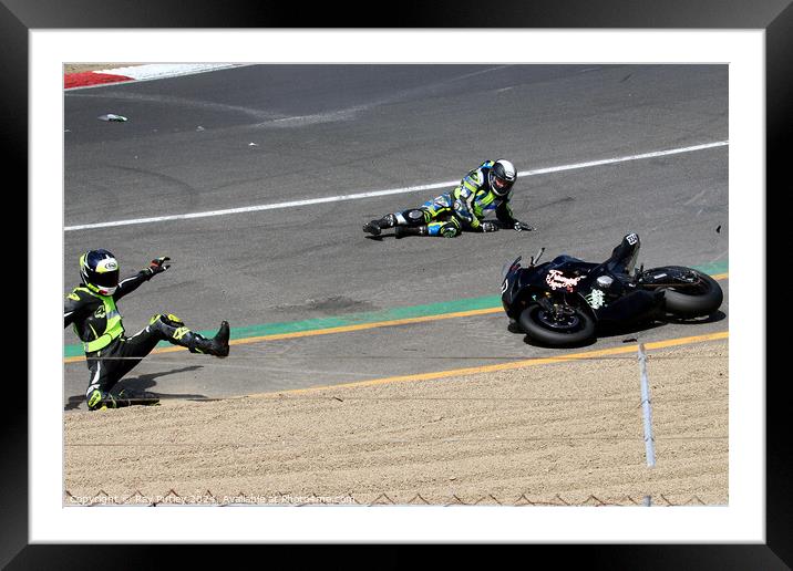 Motorcycle Race Track Mishaps Framed Mounted Print by Ray Putley