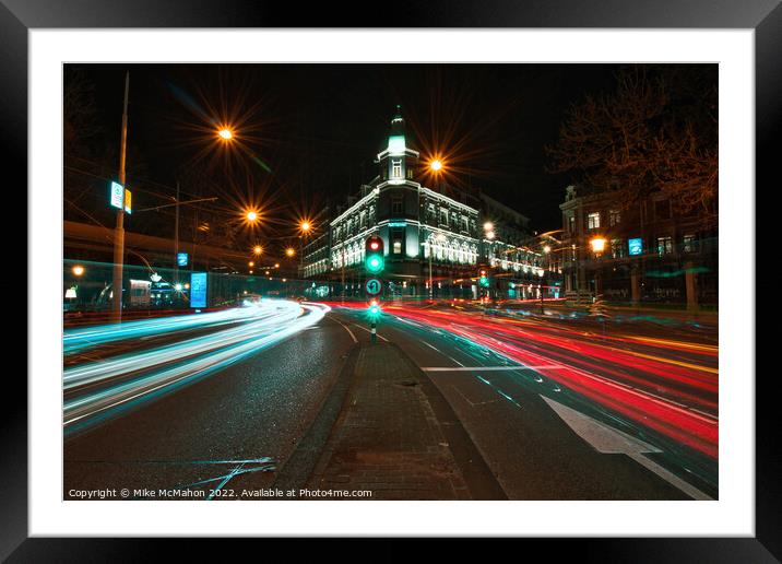 Amsterdam light trails  Framed Mounted Print by Mike McMahon