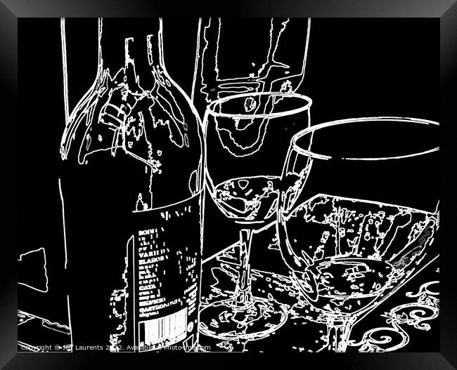 Still Life, Wine Bottle and Glasses  Framed Print by Jeff Laurents