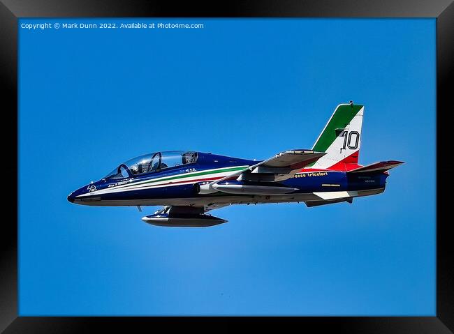 Italian Frecce Tricolori Display Aircraft in flight Framed Print by Mark Dunn
