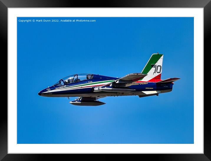 Italian Frecce Tricolori Display Aircraft in flight Framed Mounted Print by Mark Dunn