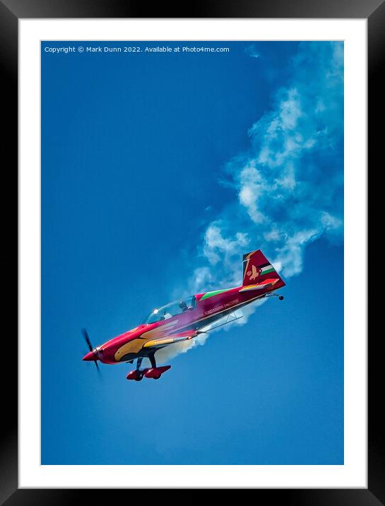 Royal Jordanian Falcons aircraft in dive with smoke Framed Mounted Print by Mark Dunn