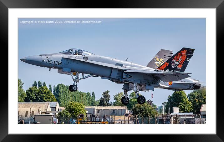 Spanish Military F18 Aircraft taking to flight Framed Mounted Print by Mark Dunn