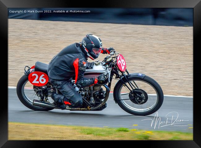 Racing a classic motorcycle Framed Print by Mark Dunn