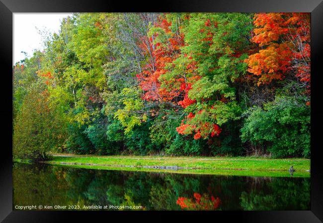 Autumn's Mirror: Jackson Park Pond Framed Print by Ken Oliver