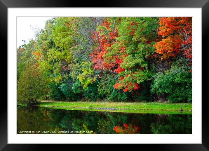 Autumn's Mirror: Jackson Park Pond Framed Mounted Print by Ken Oliver