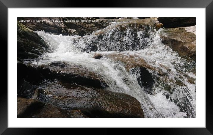 Majestic Waterfall in the Woods Framed Mounted Print by Sandy Young
