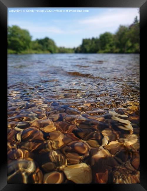 Downstream view of The River Tay near Aberfeldy  Framed Print by Sandy Young