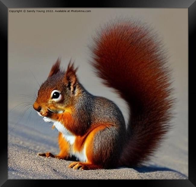 Majestic Red Squirrel Standing on Scottish Beach Framed Print by Sandy Young