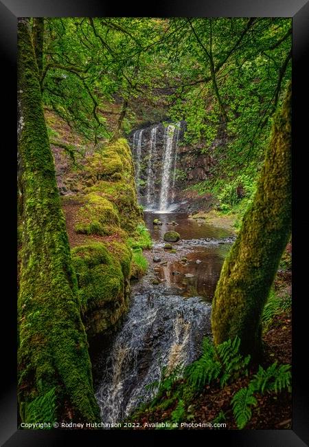 A waterfall in a forest Framed Print by Rodney Hutchinson