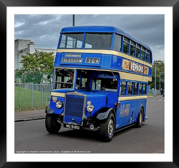 Vintage Blue Bus in Glasgow Framed Mounted Print by Rodney Hutchinson