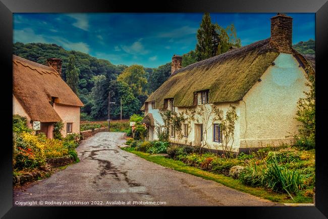 Idyllic Thatched Cottages in Dunster Framed Print by Rodney Hutchinson