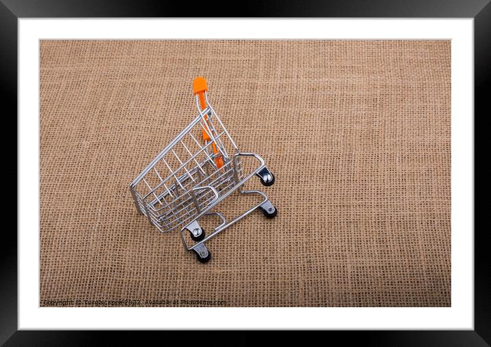 Shopping cart on canvas background Framed Mounted Print by Turgay Koca