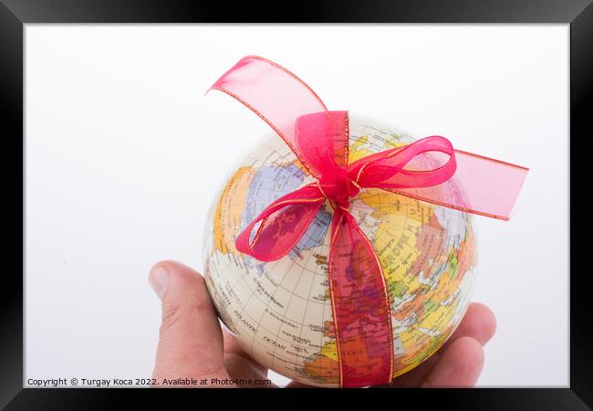 Globe tied with ribbon Framed Print by Turgay Koca
