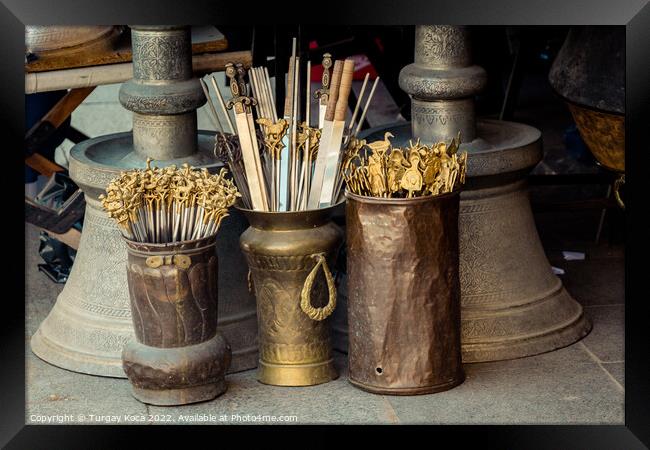 Set of empty metal skewers made in Turkey Framed Print by Turgay Koca