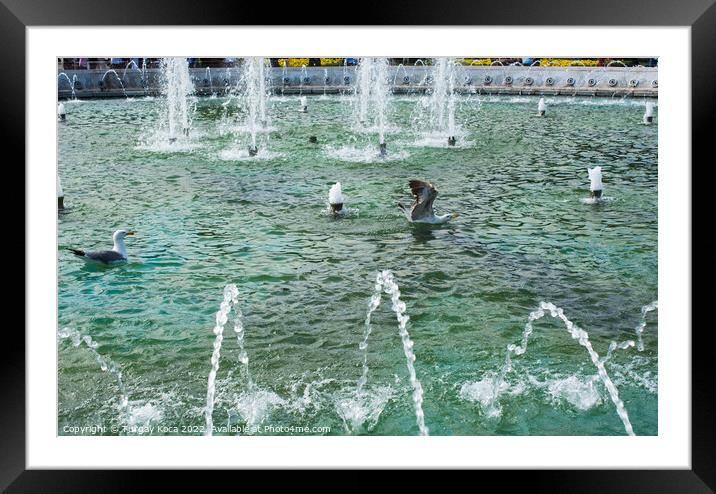 A water fountain sprinkling water on display Framed Mounted Print by Turgay Koca