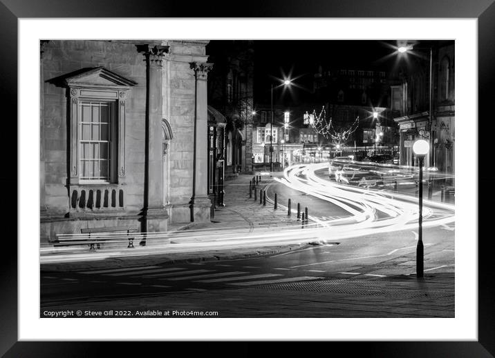Streaks of  Car Headlights Along a Street at Night Framed Mounted Print by Steve Gill