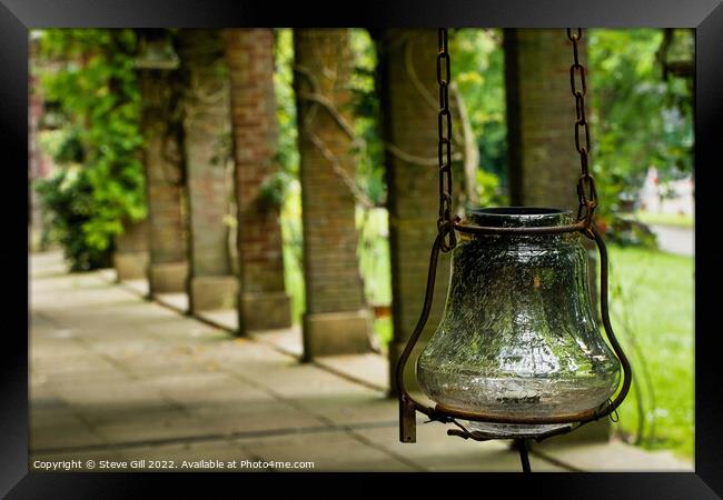 Antique Looking Glass Lantern Hanging from a Rusty Chain.  Framed Print by Steve Gill