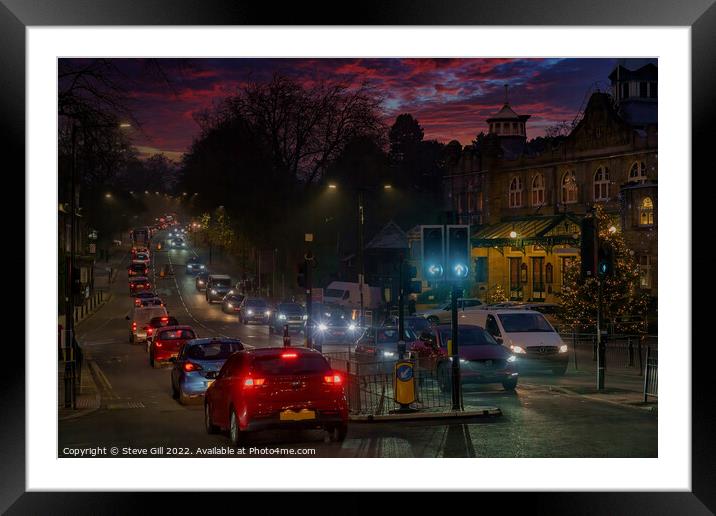 Queues of Traffic in Harrogate at Night. Framed Mounted Print by Steve Gill