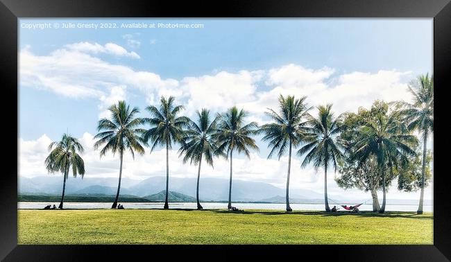 Port Douglas Queensland Palm Trees and Hammock Framed Print by Julie Gresty
