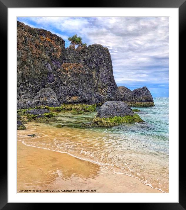 Fingal Head Beach Coloured Rocks Framed Mounted Print by Julie Gresty