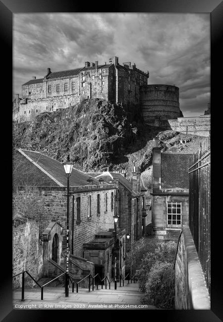 Edinburgh and Castle black and white Framed Print by RJW Images