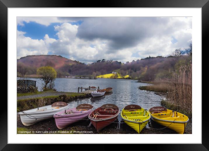 Colourful Boats at Grasmere Lake Framed Mounted Print by Kate Lake