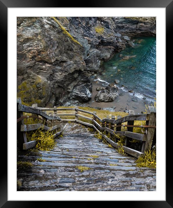 Tintagel Beach Descent Framed Mounted Print by Kate Lake