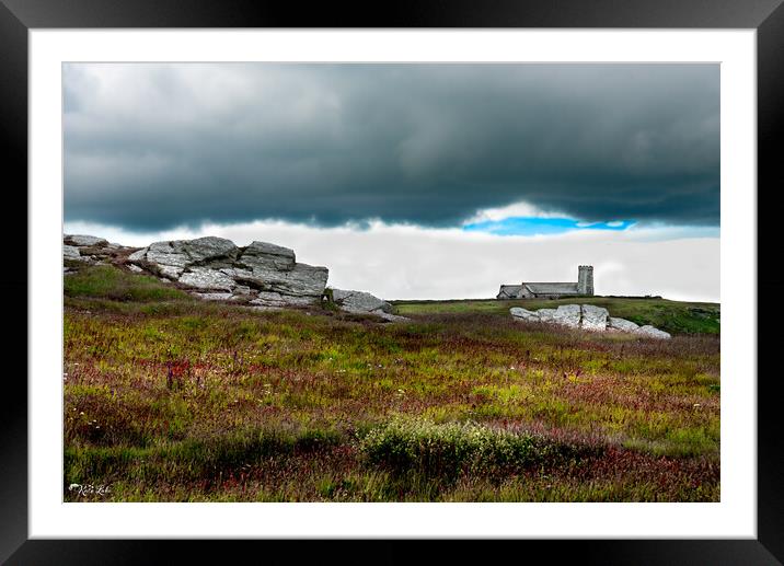 Storm Clouds over Tintagel Church Framed Mounted Print by Kate Lake