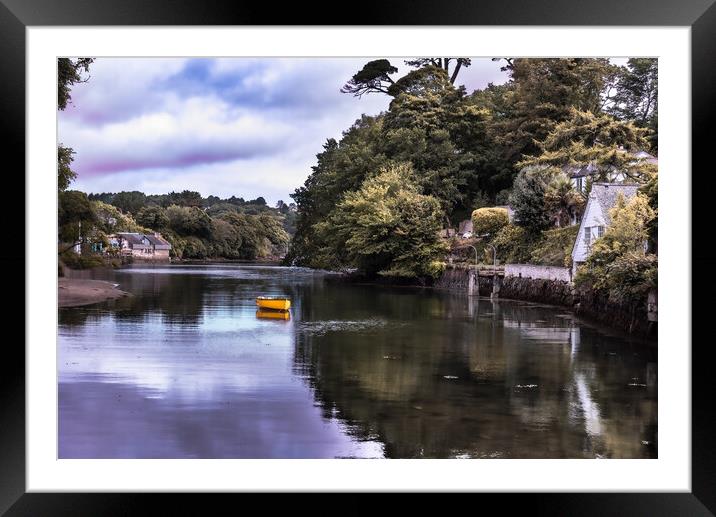Yellow Boat @ Helford Framed Mounted Print by Kate Lake