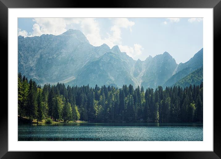Coniferous and Alpine lake Framed Mounted Print by Simo Wave