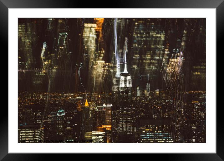New York City by night texture Framed Mounted Print by Simo Wave