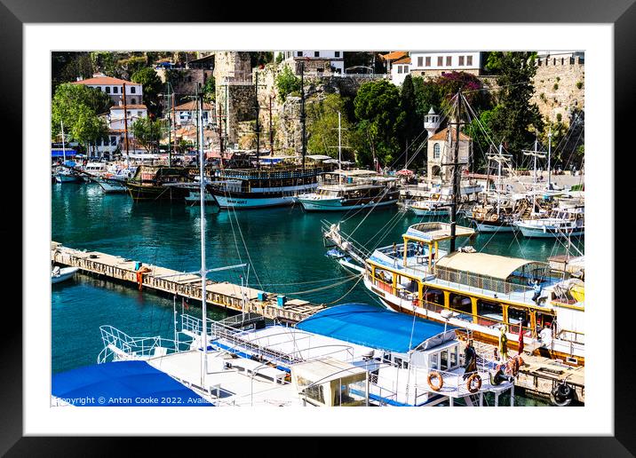Antalya Turkey Marina Yacht Club & Old Town Framed Mounted Print by Anton Cooke