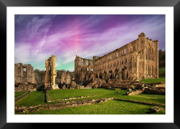 Rievaulx Abbey Northern Lights Framed Mounted Print by Tim Gamble