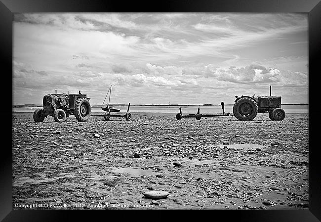 Seaside Tractors B&W Framed Print by Chris Walker