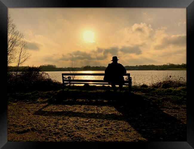 Relaxing watching the sunset at Pennington Flash Framed Print by Leonard Hall
