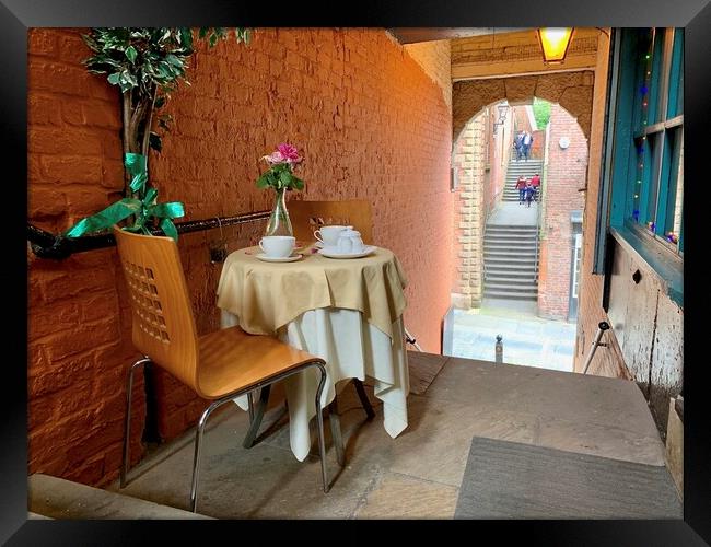 Cafe Table and Chair  Framed Print by Leonard Hall