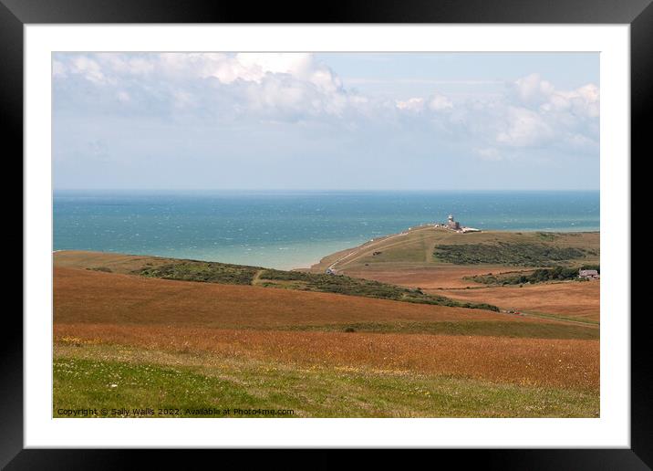 View over South Downs towards Bel Tout Lighthouse Framed Mounted Print by Sally Wallis
