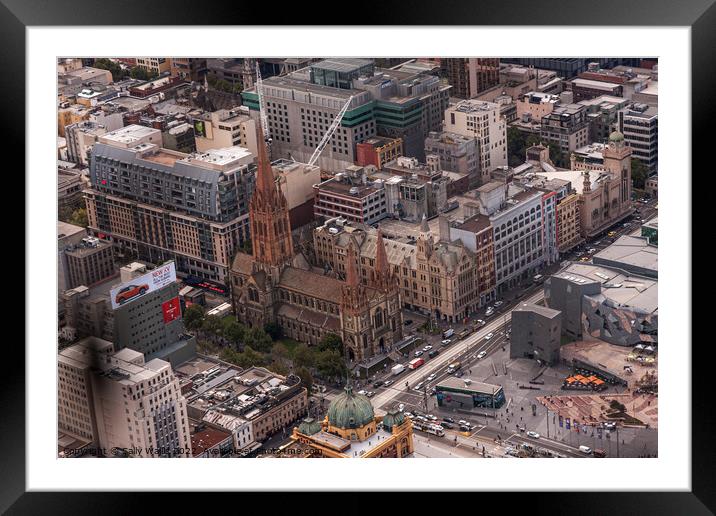 Aerial View of Melbourne City Centre Framed Mounted Print by Sally Wallis