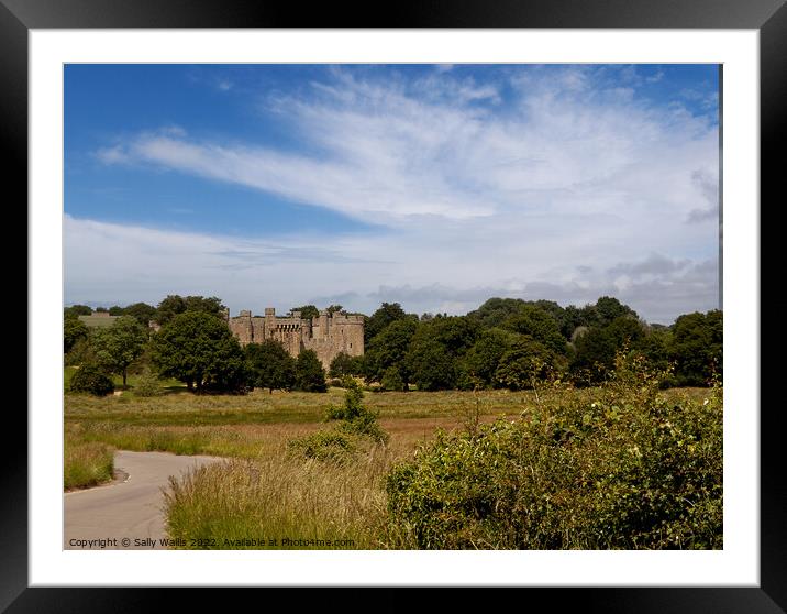Glimpse of Bodiam Castle across the valley of the River Rother Framed Mounted Print by Sally Wallis