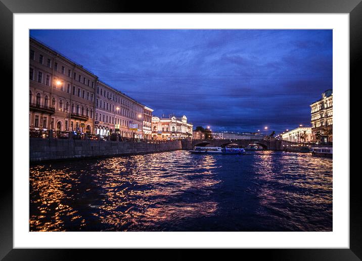 Night time cruise on the Neva, st Petersburg Framed Mounted Print by Sally Wallis
