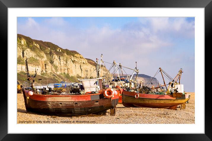 two clinker built fishing boats Framed Mounted Print by Sally Wallis