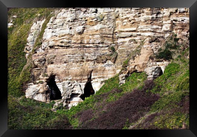 Cave entrances on East Cliff, Hastings, East Sussex Framed Print by Sally Wallis