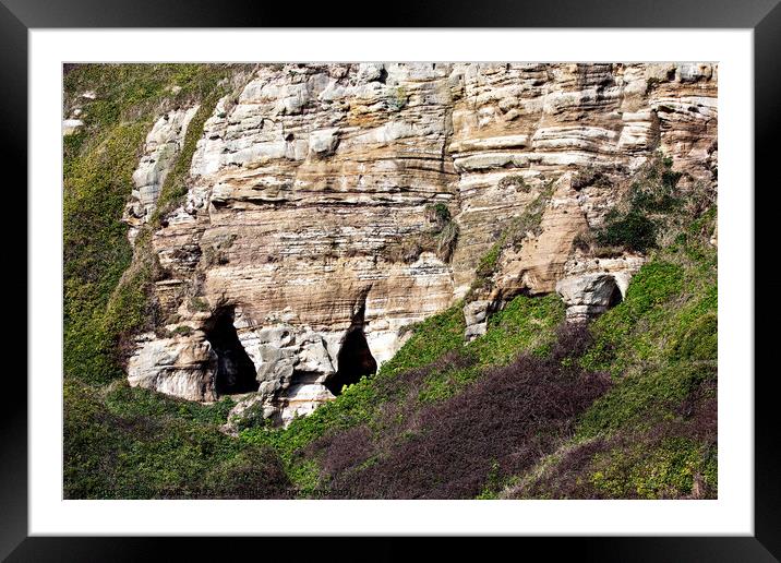 Cave entrances on East Cliff, Hastings, East Sussex Framed Mounted Print by Sally Wallis